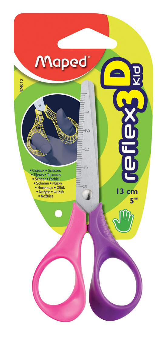 Maped Ножницы Reflex 3D Kid цвет фиолетовый розовый 13 см474010 Maped Ножницы Reflex 3D Kid цвет фиолетовый розовый 13 см474010Ножницы Maped Kid для детей идеальны для обучения детей обращению с ножницами: тупые концы, небольшой размер. Ножницы оснащены 3D эргономичными кольцами для лучшего обхвата, лезвия разработаны специально для детских рук, имеют закругленные концы. На лезвия нанесена маркировка в см. Характеристики: Материал: нержавеющая сталь, пластик. Длина ножниц: 13 см. Производитель: Китай. УВАЖАЕМЫЕ КЛИЕНТЫ! Обращаем ваше внимание на возможные варьирования в цветовом дизайне товара. Цвет изделия при комплектации заказа зависит от наличия цветового ассортимента товара на складе.