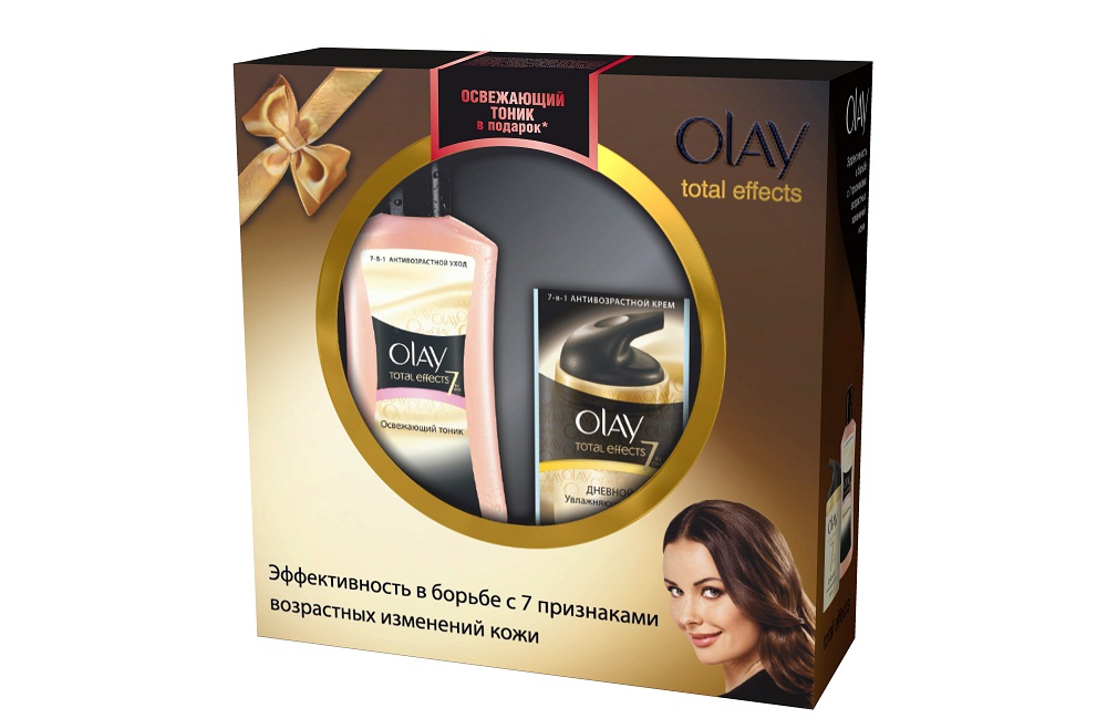 Подарочный набор OLAY Total Effects 7-в-1: Крем дневной УФ-фильтры SPF-15 50мл+Тоник Освежающий 200мл