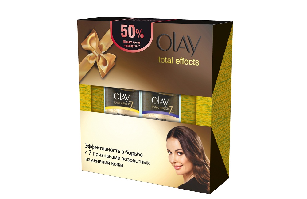 Подарочный набор OLAY Total Effects 7-в-1: Крем дневной УФ-фильтры SPF-15 50мл + Крем ночной 50мл