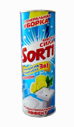 Чистящее средство Sorti Генеральная уборка. Лимон, 400 г144-6 Чистящее средство Sorti Генеральная уборка. Лимон, 400 г144-6Чистящее средство Sorti Генеральная уборка. Лимон предназначено для чистки ванн, раковин, кухонных плит, а также фаянсовых, эмалированных и керамических поверхностей. Новая формула Интенсив комлекс 3в1 эффективно очищает поверхности благодаря мельчайшим частицам мягких природных компонентов и уникальным бирюзовым гранулам. Интенсив-гранулы мгновенно расщепляют загрязнения, а мягкие минеральные частицы быстро очищают поверхности. Аромат лимона устраняет неприятные запахи. Средство обладает антибактериальным эффектом. Результат - идеальное очищение при мягком и бережном отношении к поверхности и коже рук. Характеристики: Вес: 400 г. Артикул: 144-6. Товар сертифицирован.
