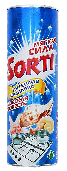 Чистящее средство Sorti Морская свежесть, 400 г141-6 Чистящее средство Sorti Морская свежесть, 400 г141-6Чистящее средство Sorti Морская свежесть предназначено для чистки ванн, раковин, кухонных плит, а также фаянсовых, эмалированных и керамических поверхностей. Новая формула Интенсив комплекс 3в1 включает мельчайшие частицы мягких природных компонентов и уникальные бирюзовые гранулы. Интенсив-гранулы мгновенно расщепляют загрязнения, а мягкие минеральные частицы быстро очищают поверхности. Результат - идеальное очищение при мягком и бережном отношении к поверхности и коже рук. Благодаря ароматическим добавкам Sorti активно борется с неприятными запахами. Не содержит хлор, что особенно важно в домах с маленькими детьми. Характеристики: Вес: 400 г. Артикул: 141-6. Товар сертифицирован.