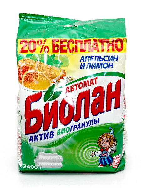 Стиральный порошок Биолан Апельсин и лимон, 2,4 кг73-4 Стиральный порошок Биолан Апельсин и лимон, 2,4 кг73-4Стиральный порошок Биолан Апельсин и лимон предназначен для стирки, замачивания и отбеливания изделий из хлопчатобумажных, льняных, синтетических тканей, а также тканей из смешанных волокон. Не предназначен для стирки изделий из шерсти и натурального шелка. Порошок имеет пониженное пенообразование, содержит биодобавки и перекисные соли. Благодаря активным биогранулам эффективно отстирывает загрязнения. Придает белью ослепительную белизну и неповторимую свежесть цитрусовых. Подходит для стиральных машин любого типа и ручной стирки. Характеристики: Вес: 2,4 кг. Артикул: 73-4. Товар сертифицирован.