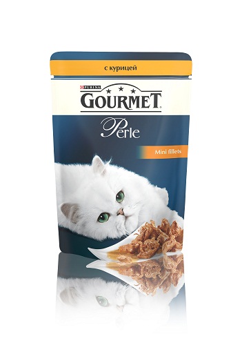 Консервы для кошек Gourmet Perle, мини-филе с курицей, 85 г12222445 Консервы для кошек Gourmet Perle, мини-филе с курицей, 85 г12222445Ваша кошка - настоящий гурман, и порой ей сложно угодить. Корм Gourmet Perle - это изысканное угощение с превосходным вкусом, которым ваша кошка будет наслаждаться каждый день. Ваш гурман оценит нежнейшие кусочки с мясом или рыбой, приготовленные в аппетитном соусе. Корм Gourmet Perle - изысканное угощение на каждый день. Рекомендации по кормлению: Суточная норма: 3-4 пакетика в день для взрослой кошки (средний вес 4 кг), в два приема. Данная суточная норма рассчитана для умеренно активных взрослых кошек, живущих в условиях нормальной температуры окружающей среды. В зависимости от индивидуальных потребностей кошки норма кормления может быть скорректирована для поддержания нормального веса вашей кошки. Подавайте корм комнатной температуры. Следите, чтобы у вашей кошки всегда была чистая, свежая питьевая вода. Условия хранения: Закрытый пакетик хранить в сухом прохладном месте. После открытия продукт хранить в холодильнике...