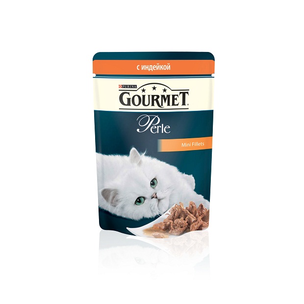 Консервы для кошек Gourmet Perle, мини-филе с индейкой, 85 г12222524 Консервы для кошек Gourmet Perle, мини-филе с индейкой, 85 г12222524Ваша кошка - настоящий гурман, и порой ей сложно угодить. Корм Gourmet Perle - это изысканное угощение с превосходным вкусом, которым ваша кошка будет наслаждаться каждый день. Ваш гурман оценит нежнейшие кусочки с мясом или рыбой, приготовленные в аппетитном соусе. Корм Gourmet Perle - изысканное угощение на каждый день. Рекомендации по кормлению: Суточная норма: 3-4 пакетика в день для взрослой кошки (средний вес 4 кг), в два приема. Данная суточная норма рассчитана для умеренно активных взрослых кошек, живущих в условиях нормальной температуры окружающей среды. В зависимости от индивидуальных потребностей кошки норма кормления может быть скорректирована для поддержания нормального веса вашей кошки. Подавайте корм комнатной температуры. Следите, чтобы у вашей кошки всегда была чистая, свежая питьевая вода. Условия хранения: Закрытый пакетик хранить в сухом прохладном месте. После открытия продукт хранить...