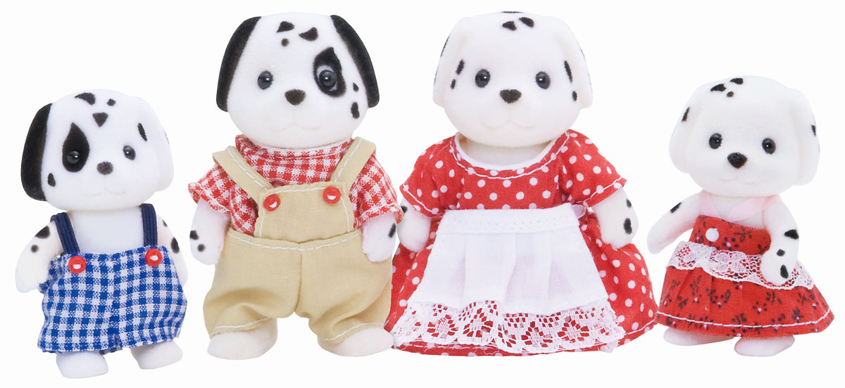 Sylvanian Families Набор фигурок Семья Далматинов3101 Sylvanian Families Набор фигурок Семья Далматинов3101Игровой набор Sylvanian Families Семья Далматинов привлечет внимание вашей малышки и не позволит ей скучать. Набор включает в себя фигурки собачек: мамы, папы, дочки и сыночка. Симпатичные далматинцы выполнены из пластика и покрыты мягким приятным на ощупь флоком. Они одеты в костюмчики и платья, которые с легкостью можно снять при необходимости. Ваша малышка будет часами играть с набором, придумывая различные истории. Sylvanian Families - это целый мир маленьких жителей, объединенных общей легендой. Жители страны Sylvanian Families - это кролики, белки, медведи, лисы и многие другие. У каждого из них есть дом, в котором есть все необходимое для счастливой жизни. В городе, где живут герои, есть школа, больница, рынок, пекарня, детский сад и множество других полезных объектов. Жители этой страны живут семьями, в каждой из которой есть дети. В домах Sylvanian Families царит уют и гармония. Домашние животные радуют хозяев. Здесь продумана каждая мелочь,...