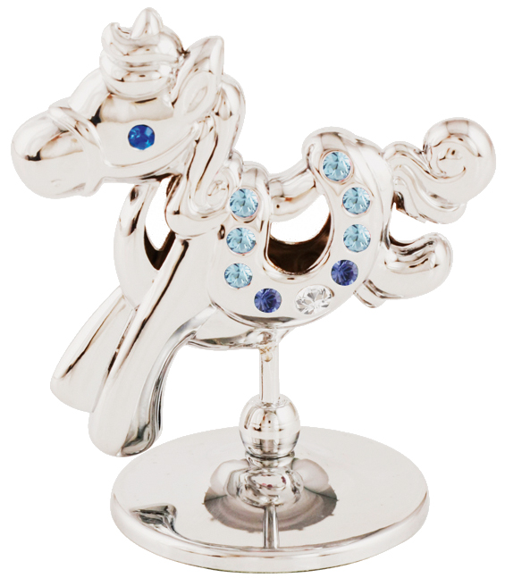 Фигурка декоративная Crystocraft Лошадка, цвет: серебристый. U0401-001-CBLU0401-001-CBL Фигурка декоративная Crystocraft Лошадка, цвет: серебристый. U0401-001-CBLU0401-001-CBLДекоративное изделие в виде лошадки, украшенного кристаллами Swarovski голубого цвета, изготовлено из высококачественной стали. Фигурка будет вас радовать и достойно украсит интерьер вашего дома или офиса. Вы можете поставить украшение в любом месте, где оно будет удачно смотреться и радовать глаз. Кроме того, эта фигурка - отличный вариант подарка для ваших близких и друзей.