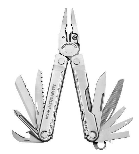 Мультитул Leatherman Rebar, с чехлом, цвет: стальной, 17 предметов831560 Мультитул Leatherman Rebar, с чехлом, цвет: стальной, 17 предметов831560В мультитул Leatherman Rebar входят: пассатижи, съемные стальные кусачки для проводов, съемные стальные кусачки для твердых проводов, электрический обжим для контактов, 420HC нож, 420HC серрейтоный нож, напильник по дереву и металлу, маленькая отвертка, большая отвертка, отвертка Phillips, шило с ушком, линейка 20 см, открывалка для бутылок, консервный нож, кусачки для многожильных проводов. Все опции фиксируются от случайного закрытия. В комплект входит кажаный чехол.