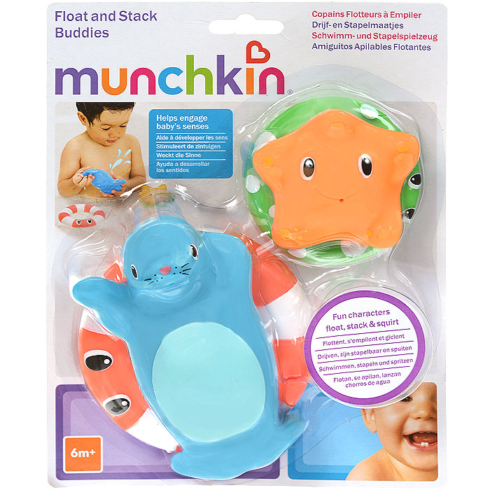 Игровой набор для ванны Munchkin Веселые приятели11414 Игровой набор для ванны Munchkin Веселые приятели11414Игровой набор для ванны Munchkin Веселые приятели привлечет внимание ребенка и превратит купание в веселую игру. Набор включает в себя морского котика, морскую звездочку и два спасательных круга. Малыш сможет положить приятелей на спасательные круги или играть отдельно. Если в игрушки сначала набрать воду, а потом нажать на них, то у них изо рта брызнет тонкая струйка воды, что позабавит малыша. Элементы набора выполнены из мягкого, приятного на ощупь материала и прекрасно держатся на воде. Набор для ванны Munchkin Веселые приятели способствует развитию воображения, цветового восприятия, тактильных ощущений и мелкой моторики рук. Характеристики: Рекомендуемый возраст: от 6 месяцев. Длина морского котика: 13 см. Размер звездочки: 7 см х 6,5 см х 2 см. Размер упаковки: 18 см х 22,5 см х 6,5 см. Изготовитель: Китай.