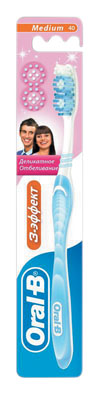 Oral-B Зубная щетка 3-Effect. Деликатное отбеливание, средняя жесткостьORL-81309765 Oral-B Зубная щетка 3-Effect. Деликатное отбеливание, средняя жесткостьORL-81309765Зубная щетка Oral-B 3-Effect. Деликатное отбеливание помогает бережно удалять потемнения на эмали, чтобы достичь естественной белизны. Овальная чистящая головка обеспечивает доступ к задним зубам; Гладкие, закругленные на концах щетинки глубоко проникают в труднодоступные места, делая это бережно и безопасно; Голубые щетинки Indicator, обесцвечиваясь наполовину, сигнализируют об износе щетины и напоминают о необходимости замены зубной щетки; Чашевидные щетинки Action Cup охватывают каждый зуб отдельно, повторяя его контур. Характеристики: Материал: пластик, щетина. Длина щетки: 18,5 см. Артикул: 81309765. Производитель: Индия. Товар сертифицирован.