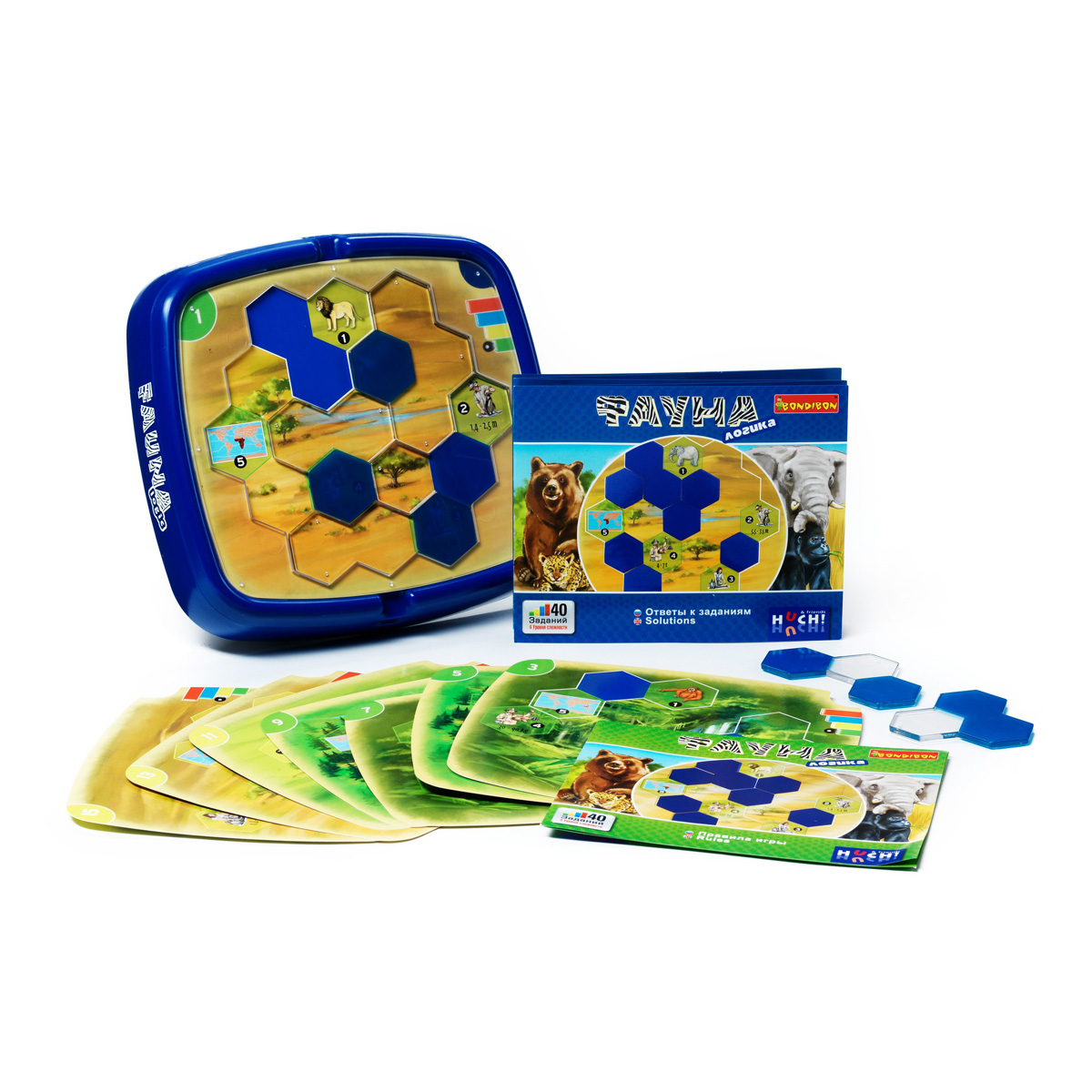 Настольная игра ФаунаВВ0959 Настольная игра ФаунаВВ0959Очень познавательная логическая игра. А ваш ребенок спрашивал, что ест на завтрак крокодил? Какие звери живут на дереве, а какие в норках? Кто питается жёсткой травой и злаками, а кто выходит на охоту? Для кого из животных защита – быстрые ноги, а для кого – острые зубы? Кто спит ночью, кто днем, а кто вообще всю зиму? Настольная игра «Фауна» содержит множество фактов о диких животных: изображения, вес и размер, а также места обитания, которые позволят ответить на большинство детских вопросов о диких животных. В игре 40 увлекательных заданий, в которых нужно так скомпоновать детали, чтобы проложить идеальный маршрут. В процессе игры вы и ваши дети сможете узнать множество любопытнейших фактов из жизни диких животных, известных им по сказкам и книгам. А кроме того, игра «Фауна» развивает пространственное мышление и логику. В комплект игры входит: карточки с 40 заданиями, 6 пазлов, 1 коробка для хранения игры Характеристики: Материал: ...