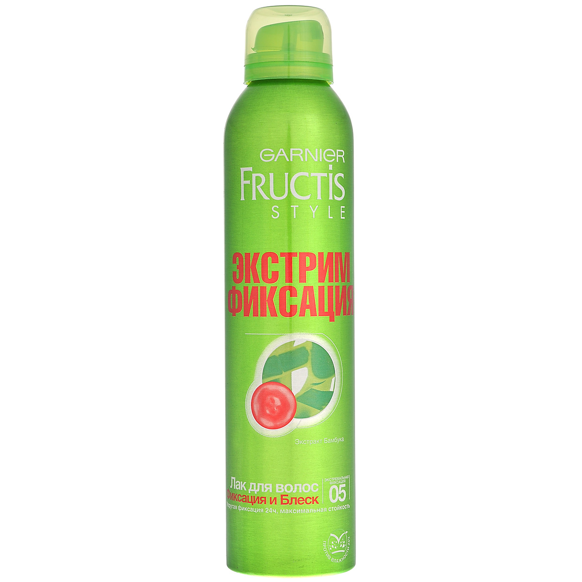 Garnier Лак для волос Fructis Style, Фиксация и блеск, экстремальная фиксация, фиксация и блеск, 250 млC3858125 Garnier Лак для волос Fructis Style, Фиксация и блеск, экстремальная фиксация, фиксация и блеск, 250 млC3858125Лак для волос Фиксация и Блеск Экстремальная Фиксация. С экстрактом Бамбука, известным своими качествами: одновременно стойкий и эластичный. - Упругость Вашей укладки: она держится 24 часа и естественно возвращается в исходную форму. - Сверхлегкое микрораспыление: лак мгновенно фиксирует форму прически и моментально высыхает, чтобы Ваша укладка была идеальной.