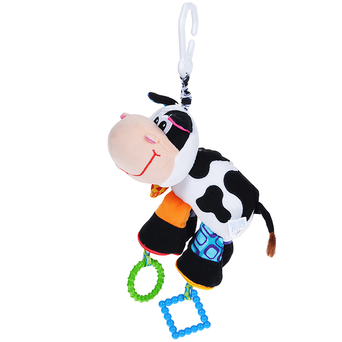 Playgro Игрушка-подвеска Корова0182953 Playgro Игрушка-подвеска Корова0182953Игрушка-подвеска Playgro Корова непременно понравится вашему малышу и надолго займет его внимание. Игрушка выполнена из различных по фактуре материалов в виде мягконабивной коровы. В ее лапках находится шуршащий элемент, к двум из них подвешены пластиковые рельефные кольца, внутри тельца расположена погремушка. Благодаря пластиковому незамкнутому кольцу, прикрепленному к корове яркой резинкой, игрушку можно подвесить к кроватке, коляске, автокреслу или игровой дуге малыша. Игрушка-подвеска Playgro Корова в игровой форме поможет малышу развить мелкую моторику рук, координацию движений, тактильные ощущения, а также цвето- и звуковосприятие. Характеристики: Рекомендуемый возраст: от 0 месяцев. Материал: текстиль, пластик. Высота подвески: 40 см. Изготовитель: Китай.