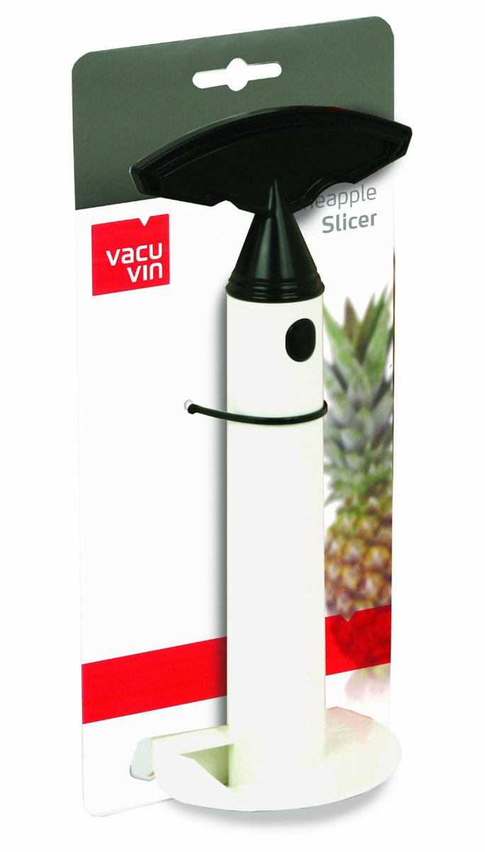Ананасорезка средняя VacuVin4852260 Ананасорезка средняя VacuVin4852260Оригинальная, запатентованная ананасорезка Vacu Vin очищает, удаляет сердцевину и нарезает свежий ананас всего за 30 секунд. Она вкручивается как отвертка, отделяя мякоть ровными кольцами и оставляя жесткую сердцевину в оболочке. Один поворот отделяет одно кольцо, также можно нарезать весь ананас сразу. Оболочка ананаса остается неповрежденной и может использоваться для сервировки десерта или коктейля. Ананасорезкой Vacu Vin Вы нарежете свежий, сочный ананас аккуратно, без забот и быстрее, чем открыли бы консервную банку. Характеристики: Материал: пластик. Размер ананасорезки: 23,5 см x 11 см х 9 см. Размер упаковки: 26 см x 13 см x 9 см.
