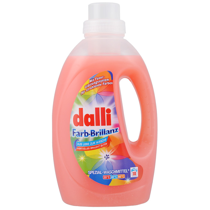 Гель для стирки цветного белья с новой формулой Dalli Farb-Brillanz, 1,35 л526277 Гель для стирки цветного белья с новой формулой Dalli Farb-Brillanz, 1,35 л526277Гель для стирки цветного белья с новой активной формулой защиты и восстановления цвета волокон и их структуры. Хорошо растворяется, не требуется замачивания. Не содержит фосфатов, не требует дополнительных средств от извести. Температура стирки 30°С-60°С. Оригинальная немецкая рецептура. Хватает на 18 стирок. Меры предосторожности: После ручной стирки рекомендуется промыть руки водой. Хранить в недоступном для детей месте! Характеристики: Размер емкости: 11,5 см х 8 см х 26 см. Размер упаковки: 11,5 см х 8 см х 26 см. Состав: анионные тензиды (5-15%), мыло, фосфонаты (менее 5%), неионные тензиды (15-30%), энзины, оптический отбеливатель, отдушка.