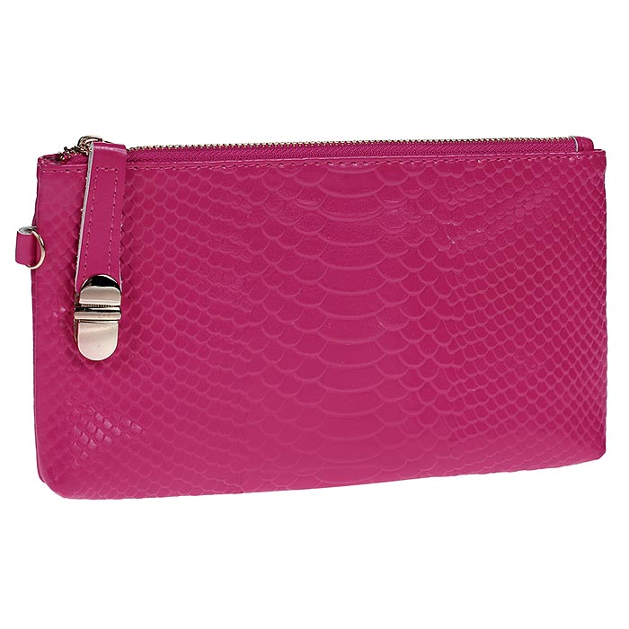 Сумка Cheribags, цвет: цикламен. 635-26635-26 Сумка Cheribags, цвет: цикламен. 635-26635-26Стильная сумка Cheribags изготовлена из натуральной кожи цвета цикламена с декоративным тиснением под рептилию. Сумка состоит из одного основного отделения, которое закрывается на застежку-молнию. Бегунок оснащен удобным кожаным держателем, который можно закрепить на передней стенке металлической застежкой-клапаном. Основное отделение имеет один большой карман на молнии и маленький карман для мелочей. В комплекте ремешок для запястья, крепящийся при помощи карабина. На задней стенке внешней стороны сумки расположен карман на молнии. Такая сумка станет замечательным подарком человеку, ценящему качественные и практичные вещи. Характеристики: Материал: натуральная кожа, текстиль, металл. Размер сумки: 20 см х 2 см х 11 см. Длина ремешка для запястья: 14 см. Цвет: цикламен. Артикул: 635-26.
