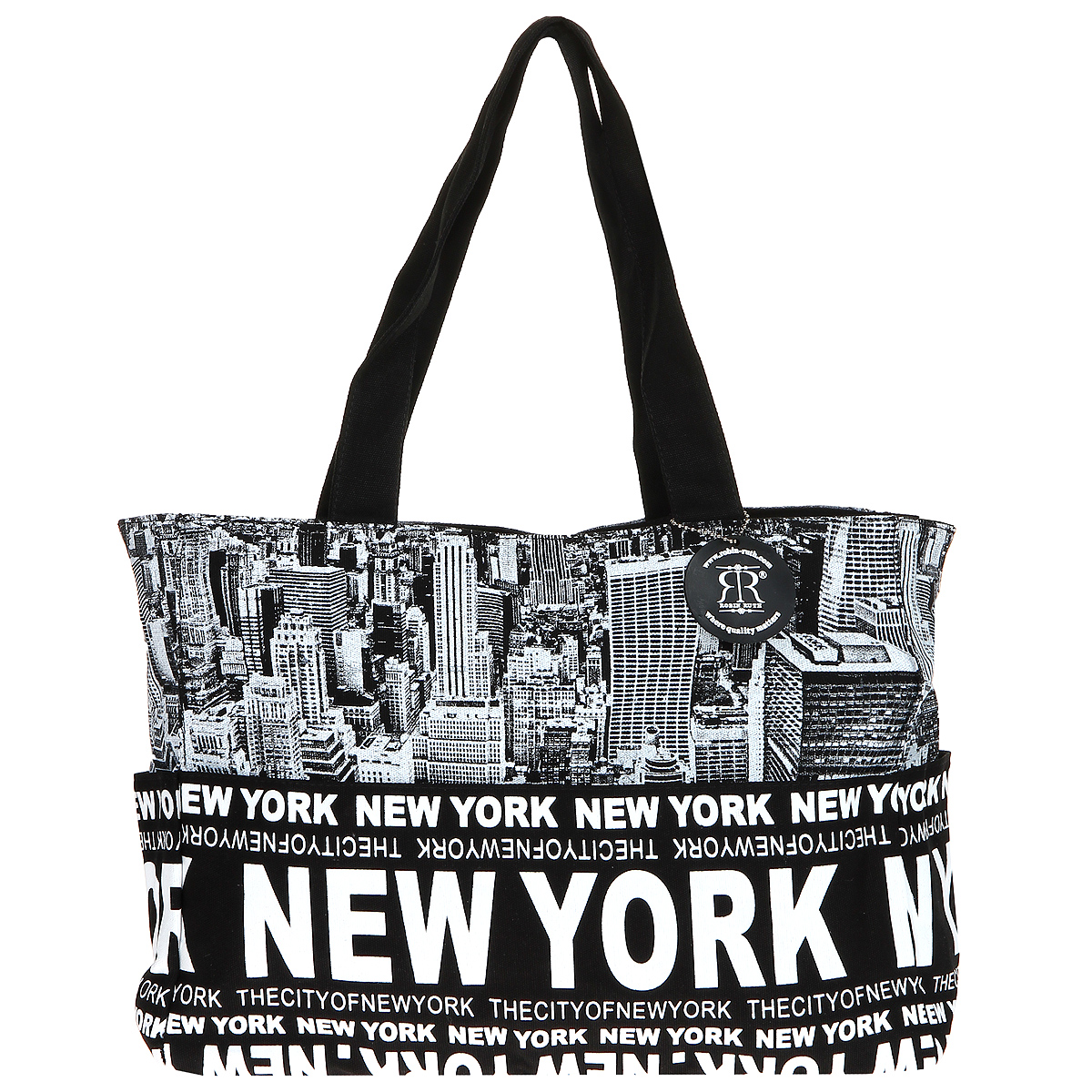 Сумка женская Robin Ruth New York, цвет: черный, белый. BNY014-YBNY014-Y Сумка женская Robin Ruth New York, цвет: черный, белый. BNY014-YBNY014-YСтильная женская сумка выполнена из канвы черного, белого цветов и оформлена принтом в виде надписей New York. Сумка состоит из одного основного отделения, которое закрывается на молнию. Внутри вшитый карман на молнии и накладной кармашек для мобильного телефона. Такая сумка идеально дополнит ваш образ. Характеристики: Цвет: черный, белый. Материал: канва, металл. Размер сумки (без учета ручки): 47 см х 29 см х 13 см. Высота ручек: 26 см. Изготовитель: Китай. Артикул: BNY014-Y.