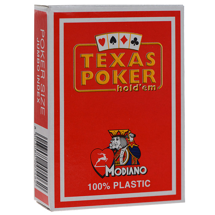 Карты игральные Modiano Техас Покер. 100% plastic, красная рубашка, цвет: красный, 54 карты. 300546300546 красный Карты игральные Modiano Техас Покер. 100% plastic, красная рубашка, цвет: красный, 54 карты. 300546300546 красныйИгральные карты Техас Покер с рубашкой красного цвета подходят для игры в покер. Крупный индекс в двух углах. Карты имеют очень гладкую поверхность, высококачественный пластик и стандартный размер poker.