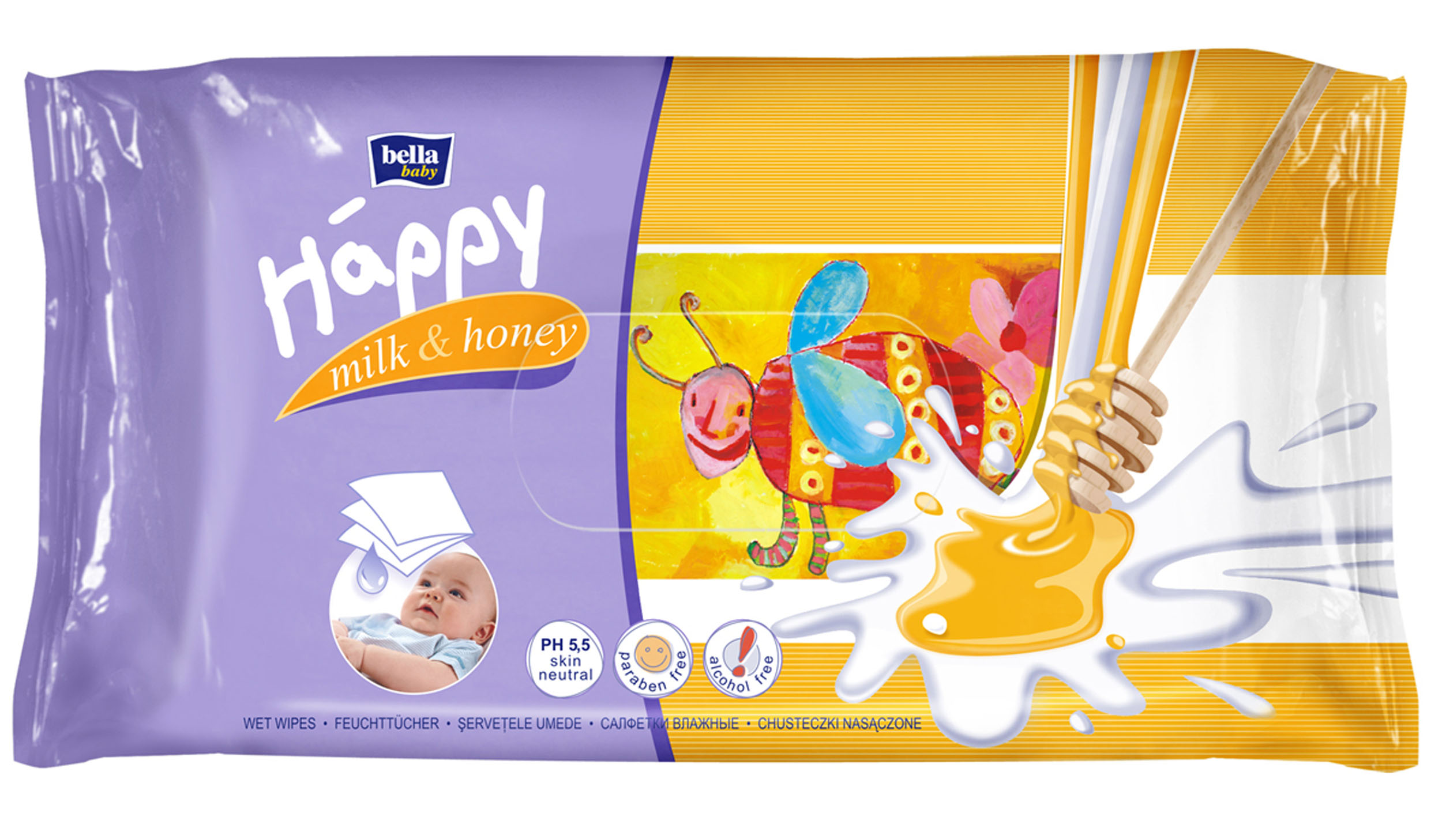 Bella Влажные салфетки Baby Happy Молоко и мед, 64 штBB-062-WM64-003 Bella Влажные салфетки Baby Happy Молоко и мед, 64 штBB-062-WM64-003Влажные салфетки Bella Baby Happy Молоко и Мед содержат молочный протеин, а также экстракт меда. Природные молочные протеины тщательно очищают и увлажняют кожу, а экстракт меда смягчает покраснения и раздражения. Салфетки обладают нейтральным pH, благодаря чему сохраняется естественный защитный барьер кожи. Предназначенные для ухода за всем телом младенцев и детей. Салфетки не содержат спирта. Товар сертифицирован.