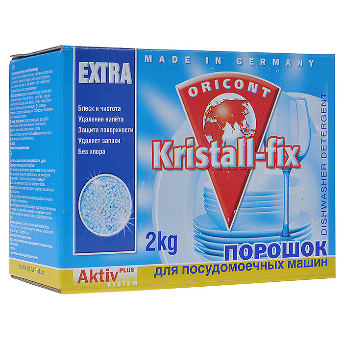 Порошок моющий Luxus Professional Kristall-fix для посудомоечных машин, 2 кг40121 Порошок моющий Luxus Professional Kristall-fix для посудомоечных машин, 2 кг40121Luxus Professional Kristall-fix - специальное высокоэффективное средство для мытья посуды в посудомоечных машинах. Luxus Professional Kristall-fix: - обеспечивает кристальную чистоту посуды; - специальные биологические ферменты и активные вещества на основе кислорода расщепляют остатки пищи, удаляют даже застаревшие загрязнения, пятна от кофе и чая, жира и т.д., даже из рифленой и хрустальной посуды; - моет до блеска даже в жесткой воде; - не содержит хлор и агрессивные химикаты, благодаря чему есть гарантия бережного мытья посуды с орнаментом и позолотой, столового серебра. Характеристики: Состав: более 30%: фосфаты, 5-15%: поликарбоксилаты, неионные тензиды, ПАВы на кислородной основе, менее 5%: фосфонаты. Вес: 2 кг. Размер упаковки: 9,5 см х 14 см х 19 см. Артикул: 40121. Товар сертифицирован.