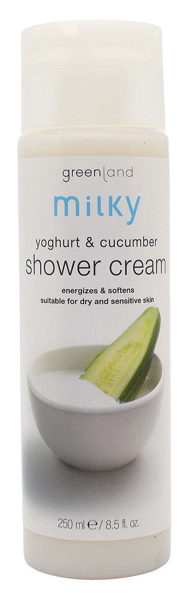 Greenland Гель для душа Milky, с йогуртом и огурцом, 250 мл0881-MY13 Greenland Гель для душа Milky, с йогуртом и огурцом, 250 мл0881-MY13Крем (гель) для душа бережно очищает кожу, делая ее мягкой и бархатистой. Естественные компоненты йогурта успокаивают и смягчают кожу, витамины, содержащиеся в экстракте огурца, насыщают ее энергией. Способ применения: Наносите на влажную кожу массажными движениями, , а затем смойте водой. Характеристики: Объем: 250 мл. Артикул: 0881-MY13. Производитель: Нидерланды. Товар сертифицирован. Состав: вода, лауретсульфат натрия, натрия хлорид, кокамидопропилбетаин, ПЭГ-200 гидрогенезированный глицерил пальмитат, триоксистеарин полиэтиленгликоль, пропилен гликоль, этилендиамин, тетрауксусная кислота, линалоол, сорбитол, парфюмерная композиция, огуречный экстракт, йогурт.