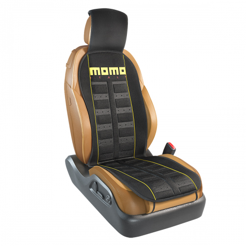 Накидка на переднее сиденье Momo Sport, полиэстер, цвет: черный, желтый. MOMO-101 BK/YEMOMO-101 BK/YE Накидка на переднее сиденье Momo Sport, полиэстер, цвет: черный, желтый. MOMO-101 BK/YEMOMO-101 BK/YEНакидка на переднее сиденье Momo Sport изготовлена из высококачественного полиэстера и надежно защищает кресла от грязи и изнашивания. Благодаря универсальному крою накидку можно использовать на передних сиденьях большинства автомобилей, в том числе оснащенных боковыми подушками безопасности. Установка не занимает много времени - накидка крепится с помощью эластичных резинок с пластмассовым креплением и закрывает не только спинку и сиденье, но и подголовник кресла. Имеется возможность использования с любыми типами сидений. Стильная накидка на сиденье Momo Sport обладает не только ярким дизайном, но и эргономичным кроем. Вдоль центральной оси накидки расположены прямоугольные выступы, которые массируют ноги и спину, и снижают таким образом усталость от поездок.