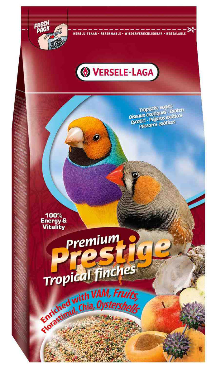 Корм для экзотических птиц Versele-Laga Tropical Finches Premium, 1 кг421538 Корм для экзотических птиц Versele-Laga Tropical Finches Premium, 1 кг421538Полнорационная смесь Versele-Laga Tropical Finches Premium для всех видов тропических птиц. Данная зерновая смесь сбалансирована и разнообразная по составу. Смесь дополнительно обогащена витаминами и минералами, что делает ее незаменимой для ежедневного кормления птиц. Состав: желтое просо паникум 48%, желтое просо 33%, канареечное семя 8,5%, красное просо паникум 6%, красное просо 3%, масличный нуг 1,5 %. Вес: 1 кг. Товар сертифицирован.
