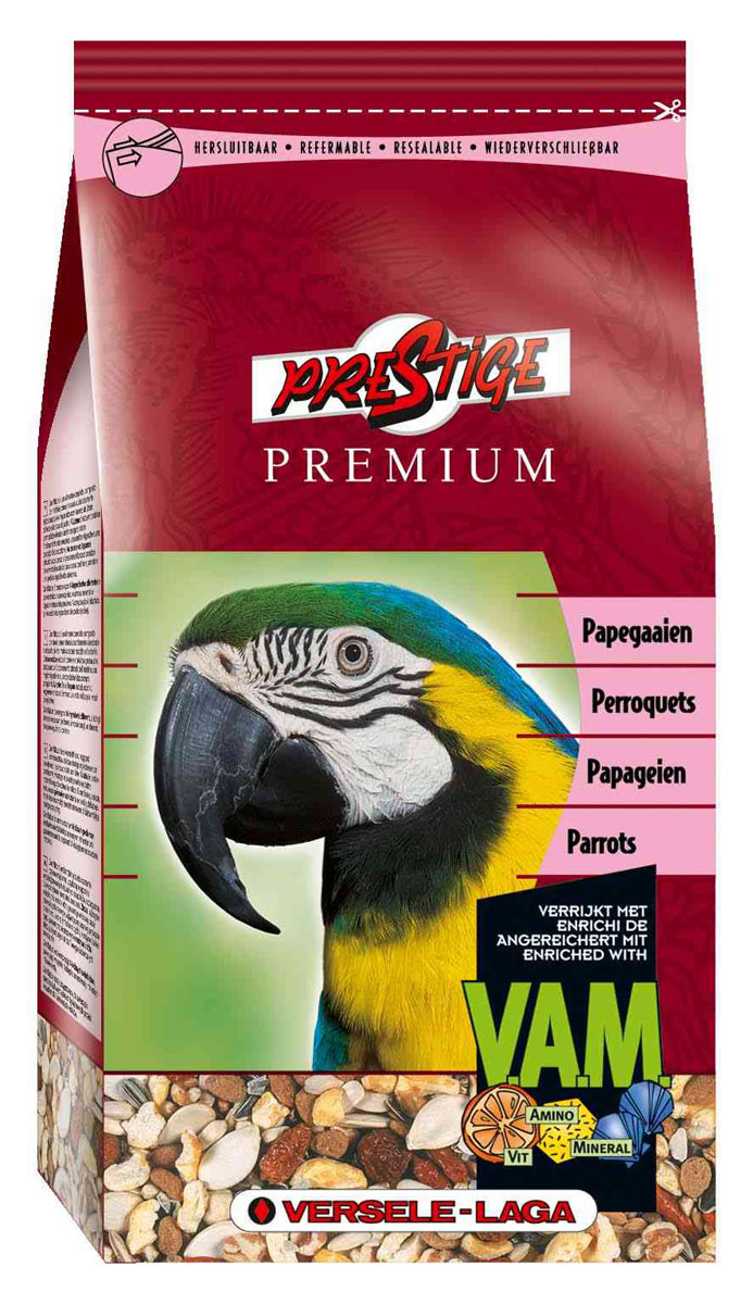 Корм для крупных попугаев Versele-Laga Prestige Parrots Premium, 1 кг421996 Корм для крупных попугаев Versele-Laga Prestige Parrots Premium, 1 кг421996Смесь Versele-Laga Prestige Parrots Premium для попугаев это обогащенная зерновая смесь с дополнительными питательными веществами, которые необходимы попугаям. Эта смесь состоит из отобранных семян и дополнительно обогащена витаминами, аминокислотами и минералами, добавляемыми в экструдированные гранулы Maxi ВAM. Кроме этого, вкусные гранулы Maxi ВAM содержат флорастимул, гарантирующий хорошую работу кишечника и превосходную кондицию. Молотый панцирь устриц обеспечивает правильное функционирование мускульного желудка и баланс кальция/фосфора. Versele-Laga поддерживает фонд Loro Parque Fundaci?n в стремлении сохранить вымирающие виды птиц и их среду обитания. Приобретая данную продукцию, вы помогаете фонду Loro Parque Fundaci?n защищать природу. Состав: семена подсолнечника полосатого 13,5%, сафлор 12%, гречиха 9%, рис-сырец 9%, гранулы Maxi ВAM 8%, остроконечный овес 8%, канареечное семя 7%, белые семена подсолнечника 5,5%, семена конопли...