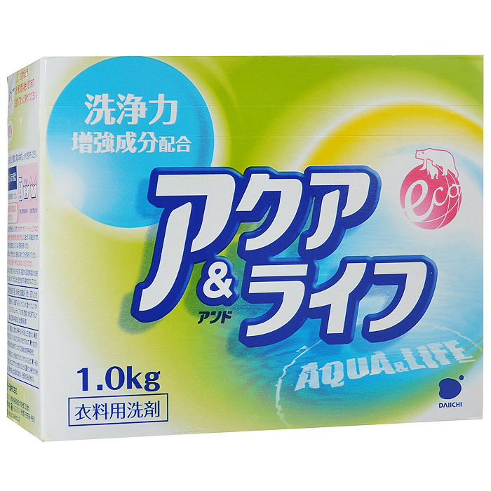 Стиральный порошок Daiichi Аква Лайф, 1 кг33006 Стиральный порошок Daiichi Аква Лайф, 1 кг33006Стиральный порошок Daiichi Аква Лайф предназначен для стирки хлопчатобумажных, льняных и синтетических тканей, для белого и цветного белья. Содержит кислород, который быстро и эффективно очищает загрязненную ткань, расщепляет грязь на мелкие частицы. Эффективная стирка достигается также за счет проникновения средства вглубь волокон и расщепления грязи с помощью энзимов и элементов, усиливающих отстирывающую способность. Средство не только идеально подходит для белого и цветного белья, но и обладает способностью восстанавливать цвет тканей. Рекомендуется использовать для отстирывания старых, въевшихся пятен на манжетах, воротниках, простынях и т. п. Экологически чистый продукт, безопасен при контакте с кожей, не сушит и не раздражает кожу рук во время стирки. Не рекомендуется использовать для изделий неярких и приглушенных тонов, т.к. в составе присутствуют оптические отбеливающие вещества. Подходит для замачивания, ручной стирки и машинной стирки (для всех типов стиральных...
