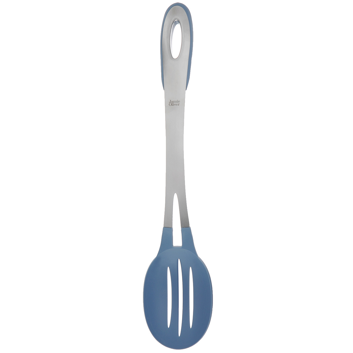 Ложка с прорезями Jamie Oliver Blue Range, длина 34 см. JC8412JC8412 Ложка с прорезями Jamie Oliver Blue Range, длина 34 см. JC8412JC8412Ложка с прорезями Jamie Oliver Blue Range изготовлена из нержавеющей стали и нейлона голубого цвета. Нейлон - это высококачественный прочный материал, который выдерживает температуру до 200°C/392°F. К тому же изделия из нейлона не царапают антипригарное покрытие. Рабочая поверхность ложки имеет прорези для удобного слива жидкости. Ручка оснащена резиновой вставкой, что не позволит вам обжечься. Благодаря небольшому отверстию на ручке изделие можно подвесить на кухне в удобном месте. Ложка Jamie Oliver Blue Range займет достойное место среди аксессуаров на вашей кухне. Характеристики: Материал: нержавеющая сталь, нейлон, резина. Цвет: голубой, стальной. Длина ложки: 34 см. Размер рабочей поверхности (ДхШхВ): 7 см х 10 см х 2,5 см. Артикул: JC8412.