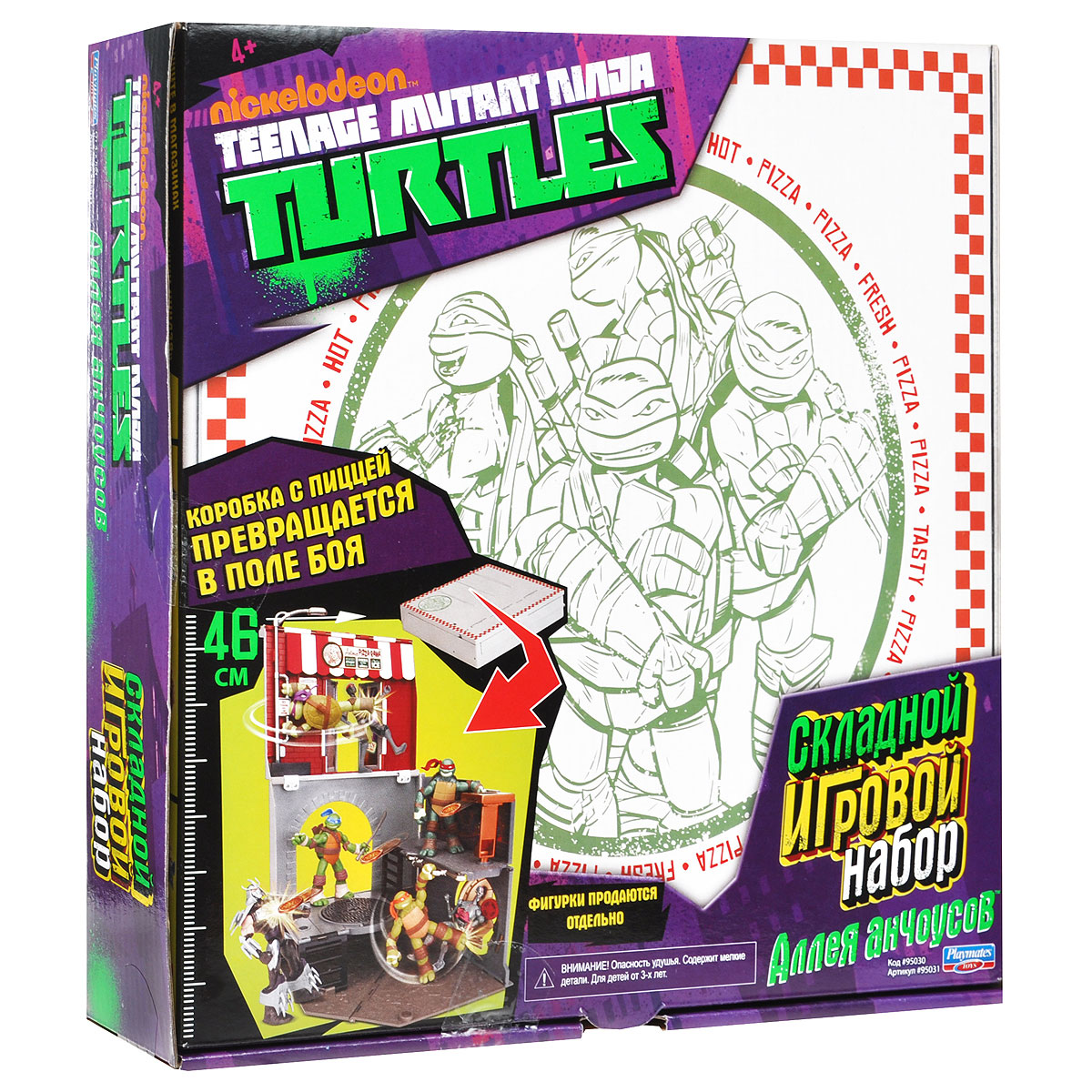 Игровой набор Turtles Анчоусная аллея95031 Игровой набор Turtles Анчоусная аллея95031Черепашки-Ниндзя обожают подкрепиться пиццей перед опасными миссиями! Игровой набор Turtles Анчоусная аллея представляет собой коробку с любимым лакомством черепашек. Если раскрыть коробку, она трансформируется в небольшую пиццерию, являющуюся полем боя с различными секретными ловушками. На поле боя есть потайной люк, который скидывает злодеев вниз, специальный поручень на фонарном столбе, держась за который Черепашка может произвести удар ногами. На боковой стенке имеется крышка канализационного люка, которая подвижна и состоит из двух частей, что позволит скинуть врага в канализацию. Столик для клиентов также является установкой для запуска дисков в виде пиццы. В комплекте игры: коробка-трансформер, четыре диска в форме пиццы, наклейки для декорирования и схематичная инструкция по сборке на русском языке.