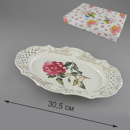 Блюдо Besko Розита. 528-344528-344 Блюдо Besko Розита. 528-344528-344Блюдо Besko Розита, изготовленное из фарфора, оформлено изображением розы и золотистым орнаментом. Такое блюдо сочетает в себе изысканный дизайн с максимальной функциональностью. Красочность оформления придется по вкусу тем, кто предпочитает утонченность и изящность. Оригинальное блюдо украсит сервировку вашего стола и подчеркнет прекрасный вкус хозяйки, а также станет отличным подарком. Характеристики: Материал: фарфор. Размер блюда: 30 см х 17 см х 3,5 см. Глубина блюда: 1 см. Артикул: 528-344.