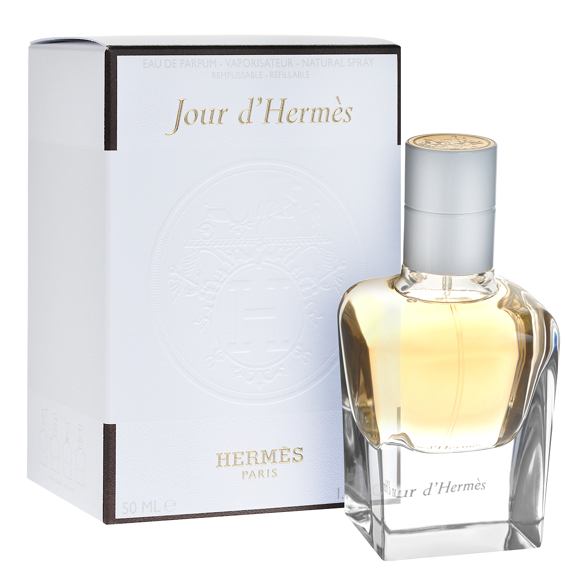 Hermes Парфюмерная вода Jour DHermes, женская, 50 мл957127 Hermes Парфюмерная вода Jour DHermes, женская, 50 мл957127Парфюмерная вода Hermes Jour DHermes наполнена ароматами хрупких цветов и нежной зелени. Каждый найдет в Jour DHermes свои любимые цветы и запахи: благоухание садовых цветов, легкое дуновение распускающихся бутонов, тонкие утренние ароматы и пьянящие запахи цветов на закате. Классификация аромата: цветочный. Пирамида аромата: верхние ноты - цветочные ноты; ноты сердца - оттенки зелени, ноты шлейфа - цветочный букет. Товар сертифицирован.