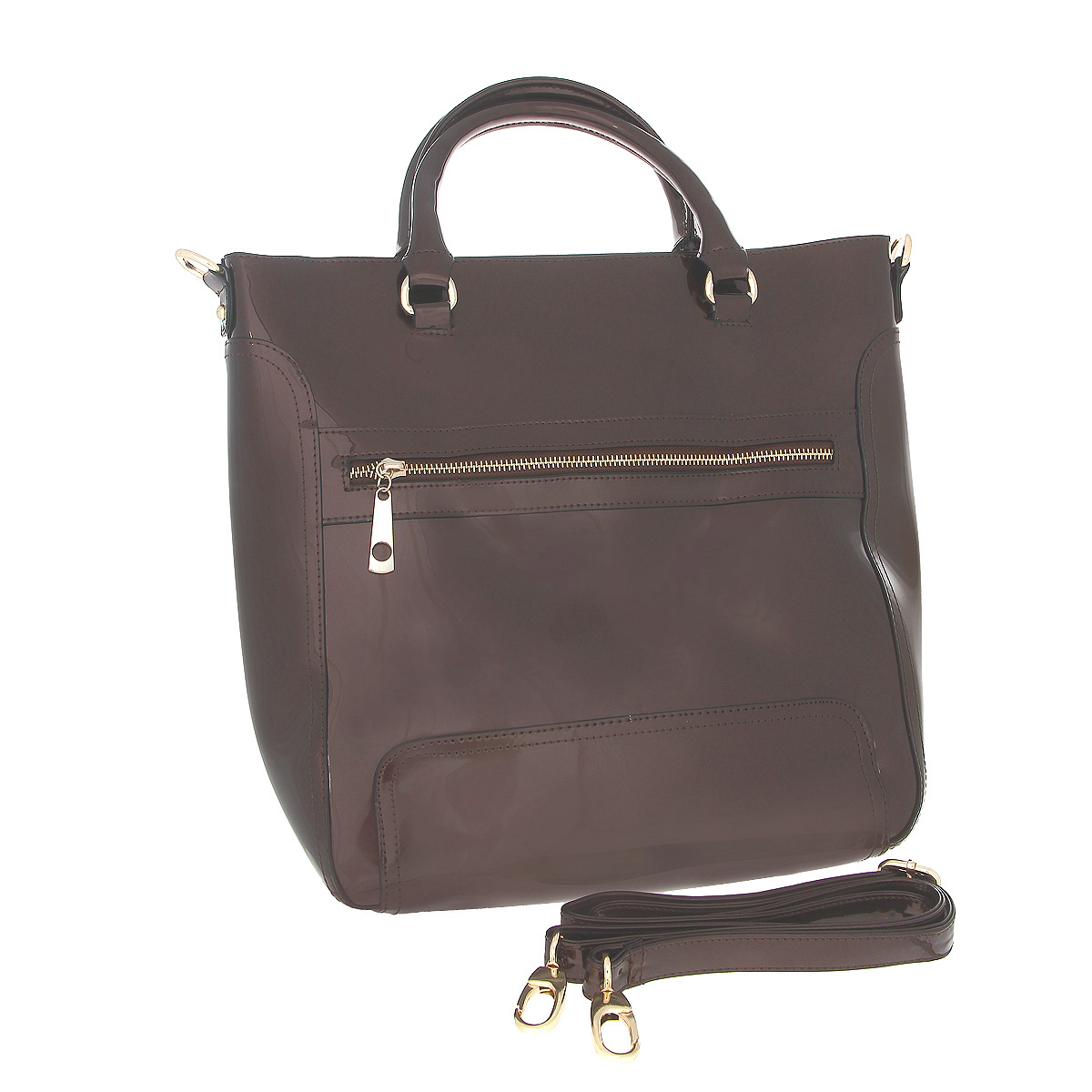 Сумка женская Fancy bag , цвет: коричневый. CM-6066-09CM-6066-09 корич Сумка женская Fancy bag , цвет: коричневый. CM-6066-09CM-6066-09 коричСтильная сумка Fancy Bag выполнена из искусственной лаковой кожи коричневого цвета. Сумка закрывается на застежку-молнию. Имеет одно отделение, содержащее внутри два кармашка на застежке-молнии, два накладных открытых кармашка для мелочей. На задней стороне сумки расположен вшитый карман на молнии. На лицевой стороне небольшой вшитый кармашек. Сумка оснащена двумя ручками, крепящимися при помощи металлических колец и съемным плечевым ремнем. В комплекте чехол для хранения. Этот стильный аксессуар станет изысканным дополнением к вашему образу. Характеристики: Цвет: коричневый. Материал: искусственная кожа, металл, текстиль. Размер сумки: 36 см х 32 см х 12 см. Высота ручек: 12 см. Длина плечевого ремня: 60-120 см. Артикул: CM-6066-09.