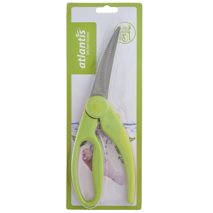 Ножницы кухонные Atlantis, для птицы, цвет: салатовый18LF-1003-G Ножницы кухонные Atlantis, для птицы, цвет: салатовый18LF-1003-GКухонные ножницы Atlantis изготовлены из высококачественной стали с ручной заточкой. Ручки ножниц выполнены из пластика салатового цвета. Кухонные ножницы предназначены для резки мяса и птицы.