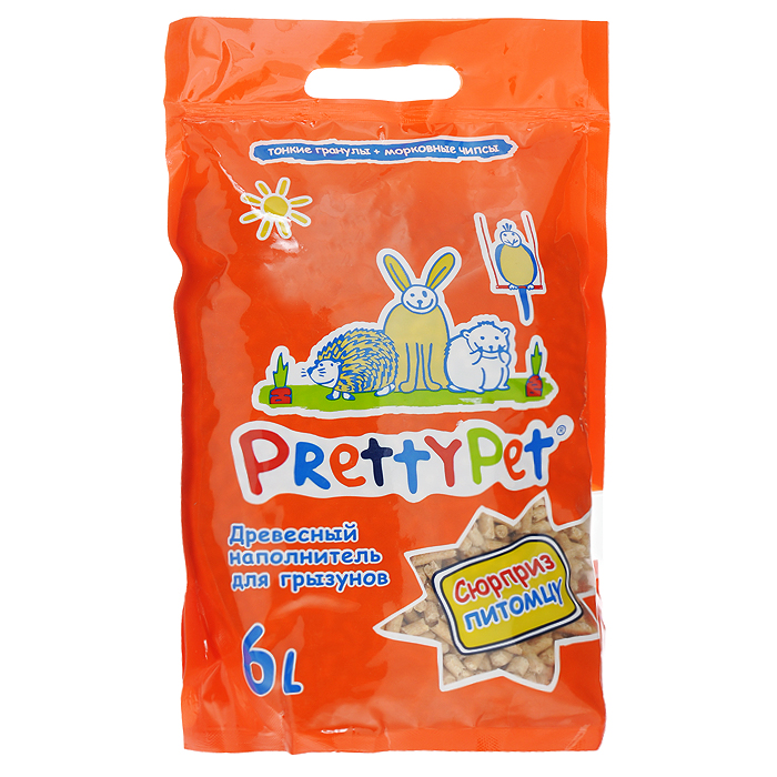 Наполнитель для грызунов и птиц Pretty Pet, древесный, с морковными чипсами, 6 л620079-6 Наполнитель для грызунов и птиц Pretty Pet, древесный, с морковными чипсами, 6 л620079-6Наполнитель для грызунов и птиц Pretty Pet - это 100% натуральный экологически чистый наполнитель, изготовленный из скандинавского дерева. Этот уникальный продукт разработан специально для всех видов грызунов и птиц. Наполнитель прекрасно послужит в качестве растительной подстилки, которая эффективно справится с неприятными запахами. В составе наполнителя содержатся опилки, которые не образуют пыли. Специальные длинные тонкие гранулы округлой формы не травмируют нежные лапки зверьков. Безопасны при случайном попадании в желудок животного. С таким наполнителем питомца можно оставить на долгое время, так как наполнитель содержит сублимированные кусочки моркови. Морковь - это основной источник бета-каротина, который улучшает зрение, кожу, шерсть, иммунитет. Содержит 7 главных витаминов жизни B1, B2, РР, A, C, P, D. Состав: 100% скандинавское дерево, сублимированная морковь. Объем: 6 л. Влажность: 6-8%. Диаметр гранул: 5,25 мм. Впитываемость: 3 л....