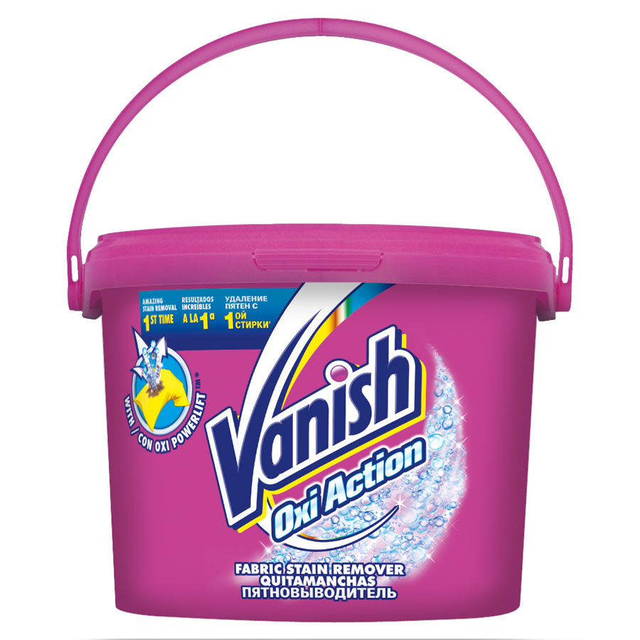 Пятновыводитель Vanish Oxi Action, 2,4 кг576 Пятновыводитель Vanish Oxi Action, 2,4 кг576Пятновыводитель Vanish Oxi Action эффективно удаляет любые типы пятен: от хорошо видимых до самых маленьких, которые вы можете не заметить перед стиркой, а также засохшие жирные пятна. Используйте Vanish Oxi Action для любых пятен. Vanish безопасен как для цветных, так и для белых вещей и действует при любой температуре, даже при самой низкой. Просто добавьте одну ложку средства при стирке.