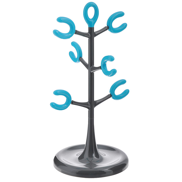 Подставка для кружек Premier Housewares Grey Brights, цвет: голубой, высота 37 см0806567 Подставка для кружек Premier Housewares Grey Brights, цвет: голубой, высота 37 см0806567Подставка для кружек Premier Housewares Grey Brights изготовлена из пластика серого цвета и оснащена шестью крючками для подвешивания кружек. Круглое основание снабжено прослойкой для предотвращения скольжения по поверхности стола. Яркая оригинальная подставка стильно украсит интерьер кухни и станет аксессуаром, который будет обращать на себя внимание. Подставка легко собирается и разбирается.