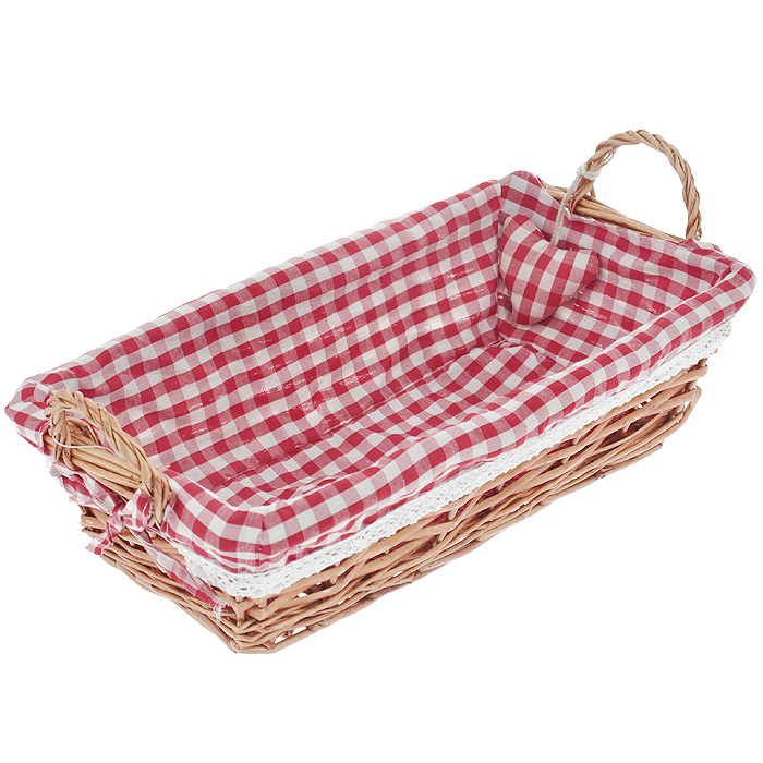 Корзинка для хлеба Premier Housewares, прямоугольная, цвет: красный, 35 х 17 х 13 см1901056 Корзинка для хлеба Premier Housewares, прямоугольная, цвет: красный, 35 х 17 х 13 см1901056Прямоугольная корзинка для хлеба Premier Housewares сплетена из лозы. На внутреннюю поверхность корзинки надет хлопковый чехол с рисунком в красную клетку, благодаря ему крошки не просыпаются на стол. Корзинка оснащена двумя удобными ручками и украшена декоративным элементом в виде сердечка. В холодный зимний день приятная цветовая гамма корзинки в сочетании с оригинальным дизайном навевают воспоминания о лете, тем самым способствуя улучшению настроения и полноценному отдыху. Характеристики: Материал: лоза, хлопок. Цвет: красный. Размер корзинки (с учетом ручек) (Д х Ш х В): 35 см х 17 см х 13 см. Размер корзинки (без учета ручек) (Д х Ш х В): 35 см х 17 см х 9 см. Артикул: 1901056.