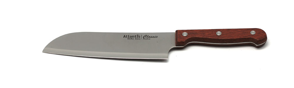 Нож Atlantis Classic 24704-SK24704-SK Нож Atlantis Classic 24704-SK24704-SKНож Atlantis Classic изготовлен из нержавеющей стали. Нож с удобной эргономичной деревянной ручкой, с особой формой режущей кромки и специальной заточкой лезвия будет отличным помощником на Вашей кухне.