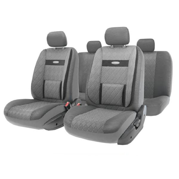 Набор авточехлов Autoprofi Comfort, ортопедическая поддержка, цвет: серый, темно-серый, 11 предметов. Размер M. COM-1105GP D.GY/D.GY (M)COM-1105GP D.GY/D.GY (M) Набор авточехлов Autoprofi Comfort, ортопедическая поддержка, цвет: серый, темно-серый, 11 предметов. Размер M. COM-1105GP D.GY/D.GY (M)COM-1105GP D.GY/D.GY (M)В качестве внешнего материала в чехлах Comfort GP применяется 3D полиэстер под кожу и экокожа - материал, приятный на ощупь, практически неотличимый от настоящий кожи, не горючий и легкомоющийся. Широкая гамма расцветок чехлов позволяет подобрать их практически к любому салону автомобиля. Анатомическое авточехлы Comfort имеют встроенный поясничный упор, плечевую и боковую поддержку. Посадка водителя и пассажира с этими чехлами становится естественной и удобной, позволяя с легкостью преодолевать большие расстояния. Основные характеристики: - Карманы в спинках передних сидений - 3 молнии в сиденье заднего ряда - 3 молнии в спинке заднего ряда - Предустановленные крючки на широких резинках - Поддержка плечевого пояса - Ортопедический поясничный упор - Боковая поддержка спины - Толщина поролона: 5 мм Комплектация: - 1 сиденье заднего ряда; - 1 спинка заднего ряда; - 2 спинки переднего ряда; - 2...