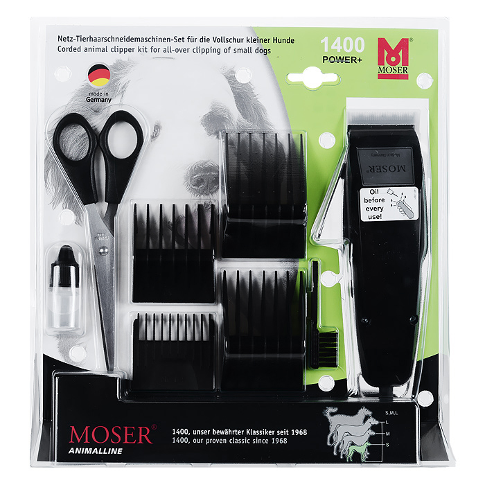 Машинка для стрижки собак мелких пород Moser. 1400-00741400-0074 Машинка для стрижки собак мелких пород Moser. 1400-00741400-0074Машинка для стрижки животных Moser - это сетевая машинка с вибромотором, предназначенная для быстрой и легкой стрижки домашних животных. Подходит для собак мелких пород: пуделей, йорков и других пород. Нож закреплен на винтах. Длину стрижки можно регулировать: нож принимает 6 фиксируемых положений в пределах 0,1-3 мм. Нож, выполненный из высококачественной стали, профессионально заточен, что делает его использование эффективным и быстрым. Мощный, анкерный вибродвигатель обеспечивает долговечность эксплуатации. Кабель длиной 2 м имеет ушко для подвешивания. Смазывайте лезвие маслом перед каждым использованием. В комплект входит: - машинка; - защитная крышка для ножа; - 4 насадки (4,5 мм; 9 мм; 11 мм; 19 мм); - ножницы; - масло; - щеточка для очистки. Размер корпуса машинки (ДхШхВ): 5 см х 17 см х 4,5 см. Длина рабочей рабочей поверхности ножа: 4 см. Ширина среза: 46 мм. Высота среза: 0,1 мм - 3 мм....