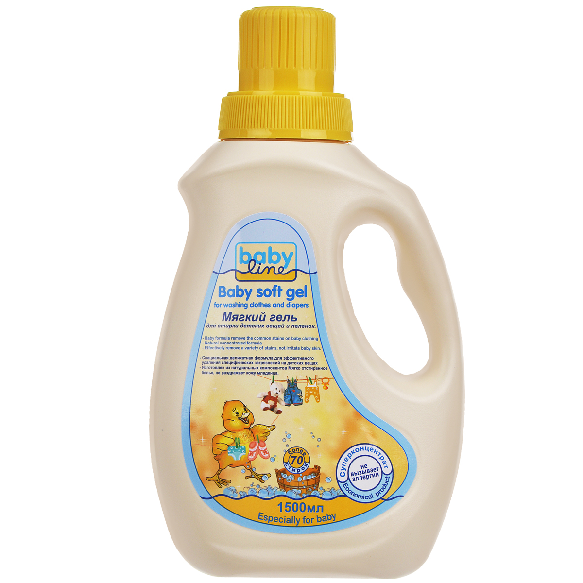 BabyLine Мягкий гель для стирки детских вещей и пеленок, 1,5 л182733448 BabyLine Мягкий гель для стирки детских вещей и пеленок, 1,5 л182733448Мягкий гель BabyLine позволяет эффективно защищать одежду ребенка от разнообразных бактерий. Экстракт хлопка, содержащийся в продукте, проникает в ткань, смягчая и улучшая текстуру волокон, улучшает яркость и придает свежесть одежде после стирки. В гель также добавлен компонент для ухода за кожей, так что ваши руки будут надежно защищены во время стирки. После использования геля Babyline не нужно использовать кондиционеры-ополаскиватели. Характеристики: Объем: 1,5 л. Артикул: 182733448. Изготовитель: Германия. Товар сертифицирован.