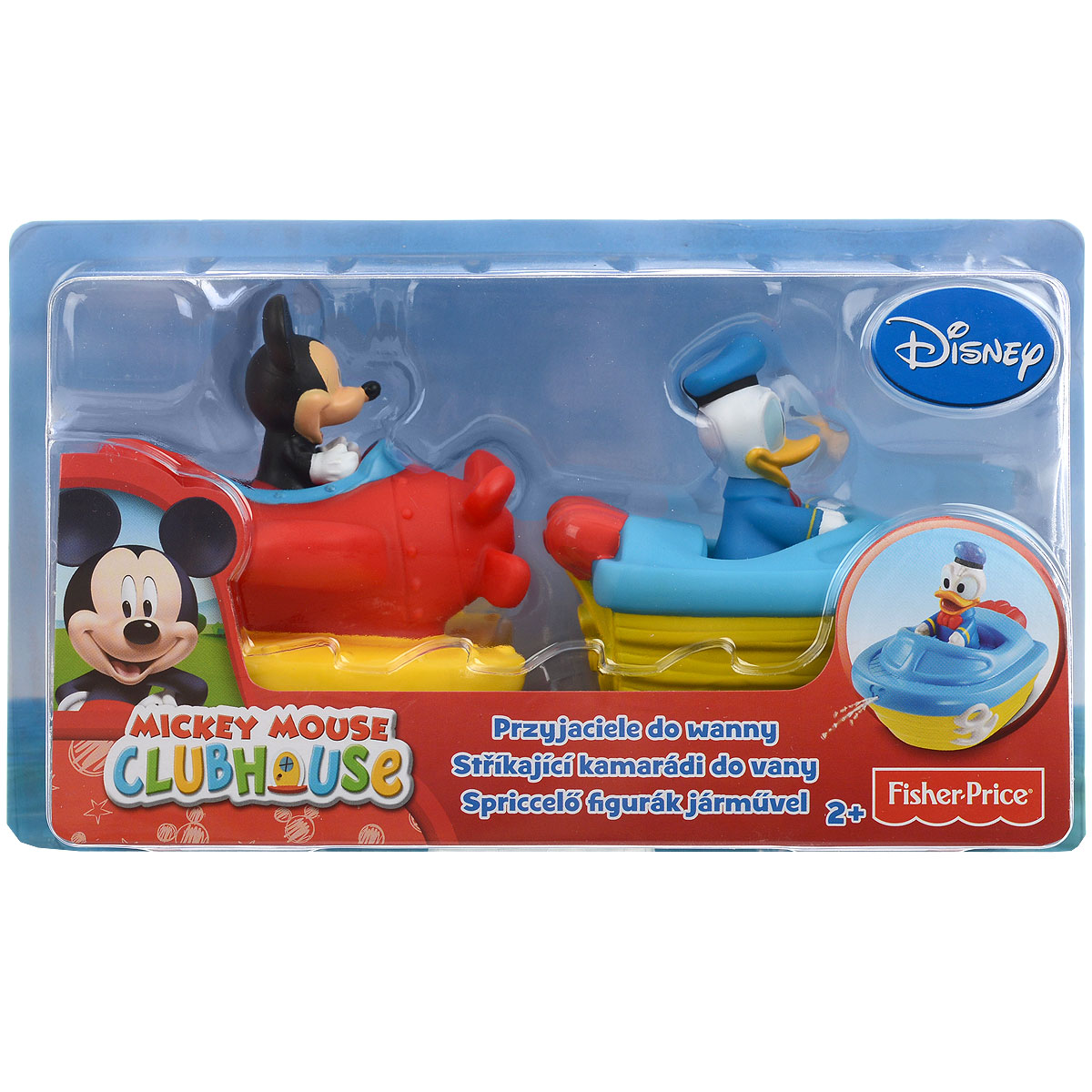 Игровой набор для ванны Mickey Mouse Веселые брызгиBDJ93 Игровой набор для ванны Mickey Mouse Веселые брызгиBDJ93Игровой набор для ванны Mickey Mouse Веселые брызги понравится вашему ребенку и превратит купание в веселую игру. Набор включает в себя две игрушки-брызгалки: водный самолет, которым управляет Микки Маус, и лодку под управлением Дональда Дака. Игрушки выполнены из мягкого безопасного ПВХ ярких цветов. Если сначала набрать в игрушки воды, а потом нажать на них, то из самолета и лодки брызнет струйка воды, что, несомненно, развеселит малыша. Порадуйте ребенка таким замечательным подарком!