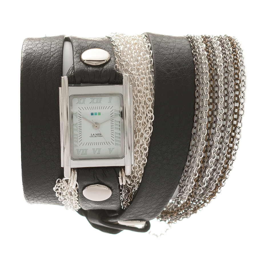 Часы женские наручные La Mer Collections Chain Double Rio Venice Black Silver. LMDUO1001LMDUO1001 Часы женские наручные La Mer Collections Chain Double Rio Venice Black Silver. LMDUO1001LMDUO1001Женские наручные часы Chain Double Rio Venice Black Silver позволят вам выделиться из толпы и подчеркнуть свою индивидуальность. Часы оснащены японским кварцевым механизмом SEIKO. Ремешок выполнен из натуральной итальянской кожи с матовой поверхностью и декорирован цепочками. Корпус часов изготовлен из сплава металлов с покрытием серебристого цвета. Циферблат оснащен часовой, минутной и секундной стрелками и защищен минеральным стеклом. Циферблат оформлен римскими цифрами. Часы застегиваются на классическую застежку. Часы хранятся на специальной подушечке в футляре из искусственной кожи, крышка которого оформлена логотипом компании La Mer Collection.