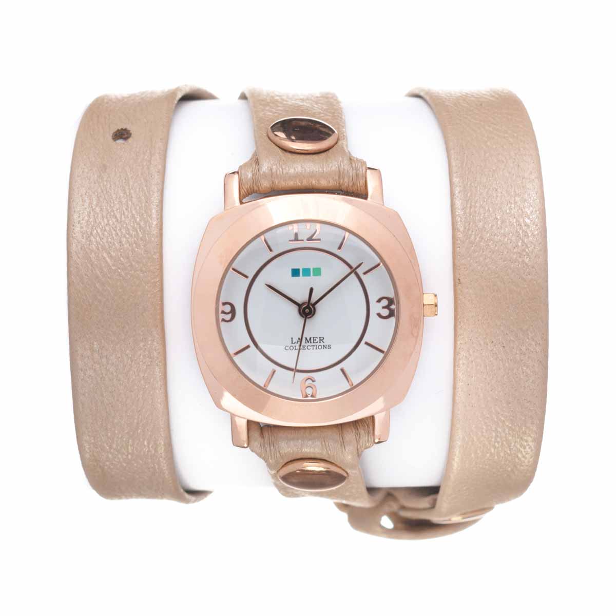Часы наручные женские La Mer Collections Odyssey Pearl Rose Gold. LMODY3001xLMODY3001x Часы наручные женские La Mer Collections Odyssey Pearl Rose Gold. LMODY3001xLMODY3001xЧасы оснащены японским кварцевым механизмом. Корпус круглой формы выполнен из нержавеющей стали золотистого цвета. Оригинальный кожаный ремешок бежевого цвета отделан металлическими клепками. Каждая модель женских наручных часов La Mer Collections имеет эксклюзивный дизайн, в основу которого положено необычное сочетание классических циферблатов с удлиненными кожаными ремешками. Оборачиваясь вокруг запястья несколько раз, они образуют эффект кожаного браслета, превращая часы в женственный аксессуар, который великолепно дополнит другие аксессуары и весь образ в целом. Дизайн La Mer Collections отвечает всем последним тенденциям моды и превосходно сочетается с модными сумками, ремнями, обувью и другими элементами гардероба современных девушек. Часы La Mer - это еще и отличный подарок любимой девушке, сестре или подруге на день рождения, восьмое марта или новый год!