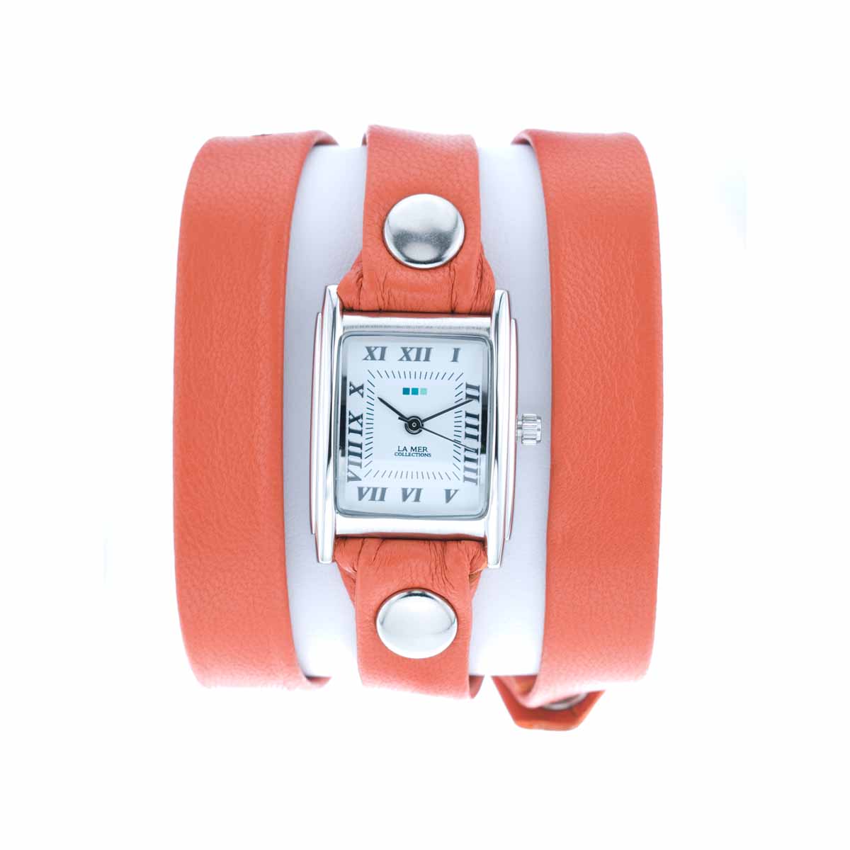 Часы наручные женские La Mer Collections Simple Orange/Silver. LMSTW1010LMSTW1010 Часы наручные женские La Mer Collections Simple Orange/Silver. LMSTW1010LMSTW1010Часы оснащены японским кварцевым механизмом. Корпус прямоугольной формы выполнен из нержавеющей стали серебристого цвета. Оригинальный кожаный ремешок рыжего цвета отделан металлическими клепками. Каждая модель женских наручных часов La Mer Collections имеет эксклюзивный дизайн, в основу которого положено необычное сочетание классических циферблатов с удлиненными кожаными ремешками. Оборачиваясь вокруг запястья несколько раз, они образуют эффект кожаного браслета, превращая часы в женственный аксессуар, который великолепно дополнит другие аксессуары и весь образ в целом. Дизайн La Mer Collections отвечает всем последним тенденциям моды и превосходно сочетается с модными сумками, ремнями, обувью и другими элементами гардероба современных девушек. Часы La Mer - это еще и отличный подарок любимой девушке, сестре или подруге на день рождения, восьмое марта или новый год!