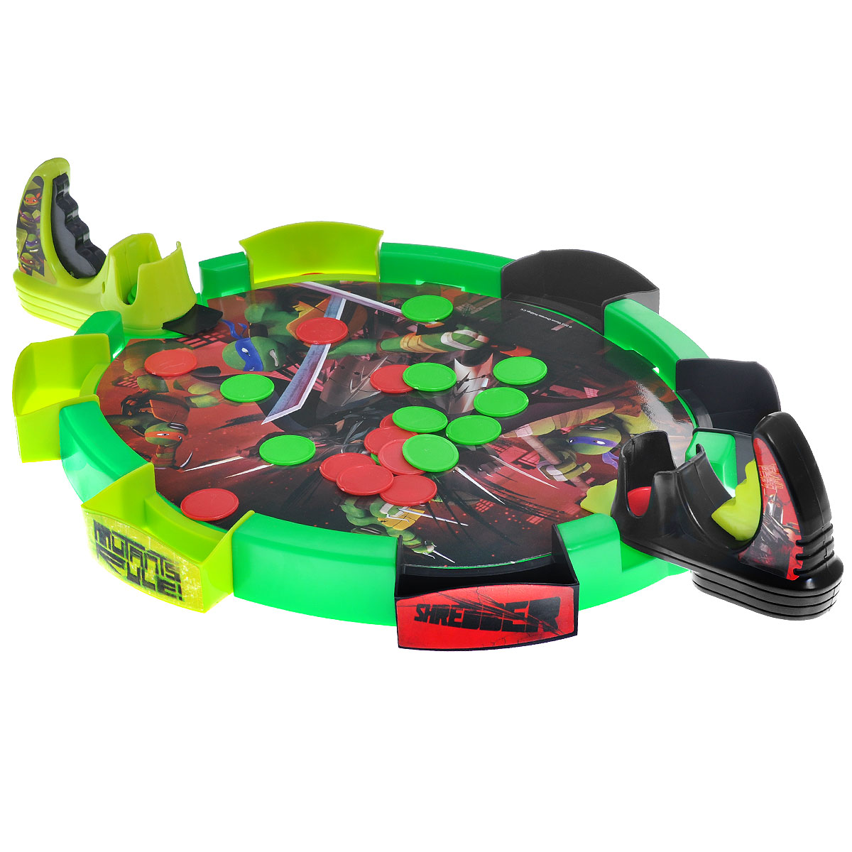 Настольная игра Turtles Скоростная атакаTMT-704 Настольная игра Turtles Скоростная атакаTMT-704Настольная игра Turtles Скоростная атака непременно понравится вашему ребенку и позволит ему весело провести время в компании друга. Она представляет собой игровое поле с двумя стреляющими дисками устройствами и шестью воротами для дисков - по три для каждого игрока. Игроки занимают позиции у своего пускового устройства и стараются прицельными выстрелами загнать как можно больше дисков в свои ворота. Когда у игроков закончатся диски, начинается подсчет очков. Побеждает тот, кто сумел загнать в ворота наибольшее количество дисков. В комплект игры входят: игровое поле, 6 ворот, 32 диска и 2 пусковых устройства. Порадуйте своего ребенка таким замечательным подарком!