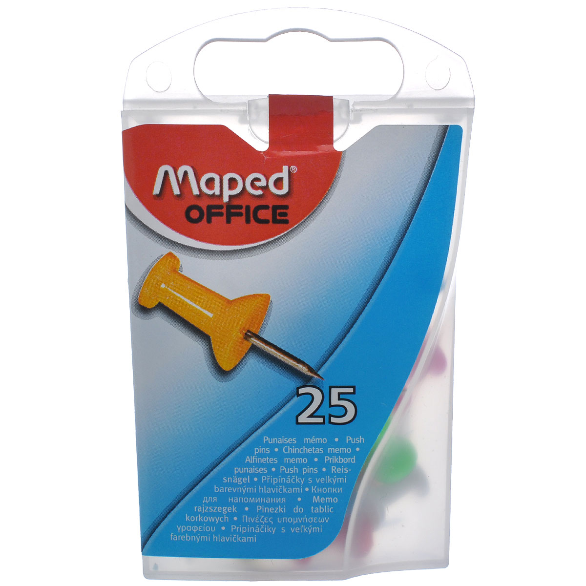 Кнопки-гвоздики канцелярские Maped, цветные, 25 шт345011 Кнопки-гвоздики канцелярские Maped, цветные, 25 шт345011Канцелярские кнопки-гвоздики Maped предназначены для крепления информации к пробковым досками и другим поверхностям, удобны для маркировки. Кнопки изготовлены из высококачественного металла с удобными цветными держателями и упакованы в пластиковую коробку с европодвесом. В наборе 25 кнопок-гвоздиков с держателями желтого, красного, белого, розового и голубого цветов. Цветные канцелярские кнопки Maped разбавят строгую офисную обстановку яркими цветами и поднимут настроение. Характеристики: Материал: пластик, металл. Размер кнопки (ДхШхВ): 2,3 см х 0,8 см х 0,8 см. Количество: 25 шт. Размер упаковки (ДхШхВ): 9 см х 5,5 см х 2,5 см.