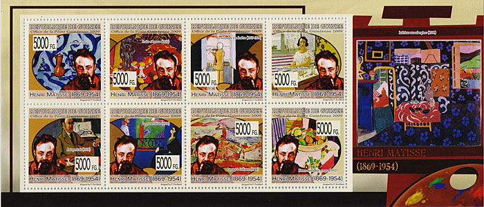 Малый лист Анри Матисс. Гвинея, 2009 годF30 BLUE Малый лист Анри Матисс. Гвинея, 2009 годF30 BLUEМалый лист Анри Матисс. Гвинея, 2009 год. Размер марок 4 х 4 см, размер листа 9,5 х 22 см. Сохранность хорошая.