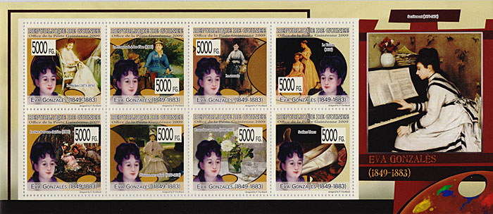 Малый лист Ева Гонсалес. Гвинея, 2009 годF30 BLUE Малый лист Ева Гонсалес. Гвинея, 2009 годF30 BLUEМалый лист Ева Гонсалес. Гвинея, 2009 год. Размер марок 4 х 4 см, размер листа 9,5 х 22 см. Сохранность хорошая.